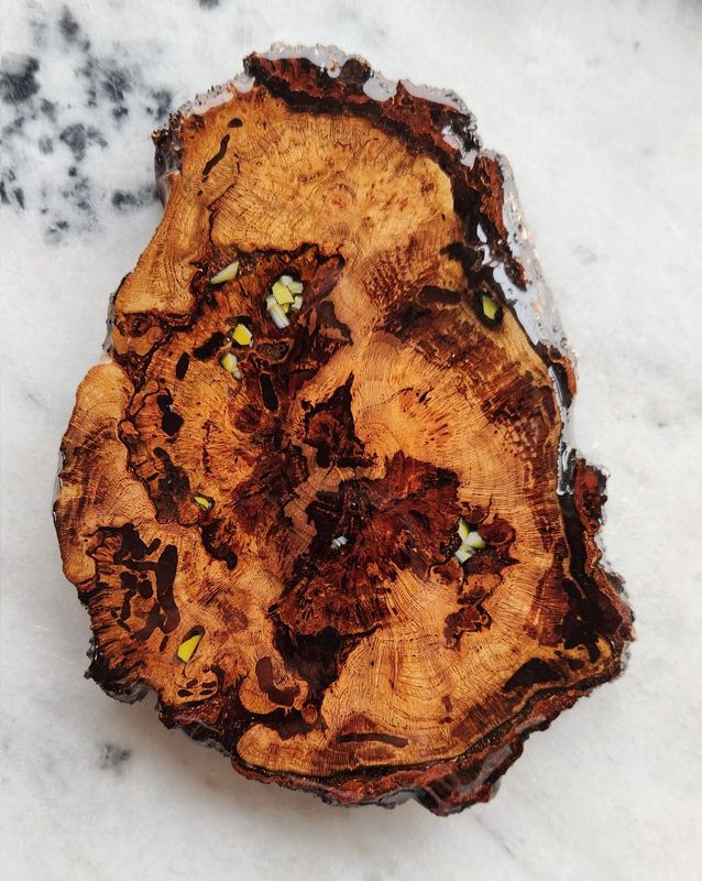 Cherry Burl with Yellow Glass