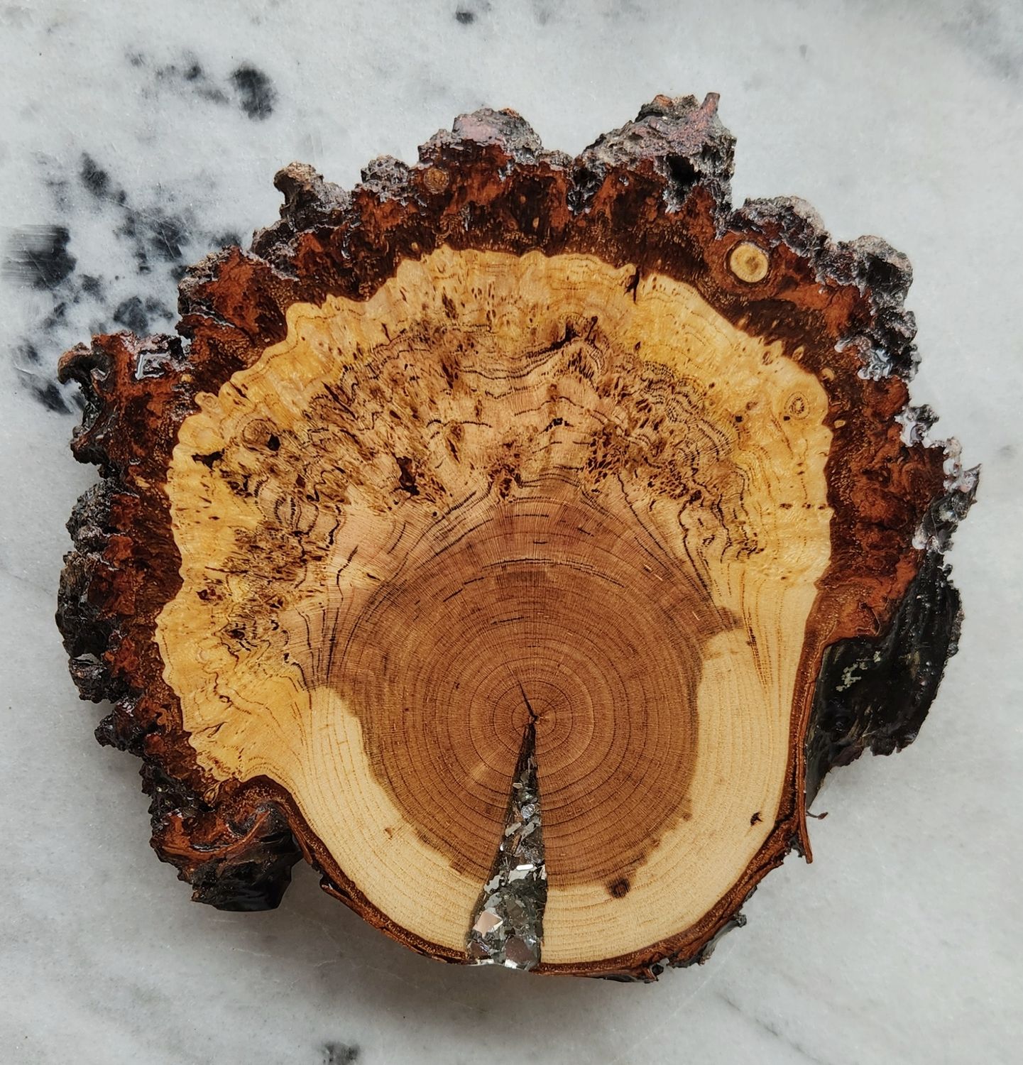 Cherry Burl Coaster with Mirror Chips