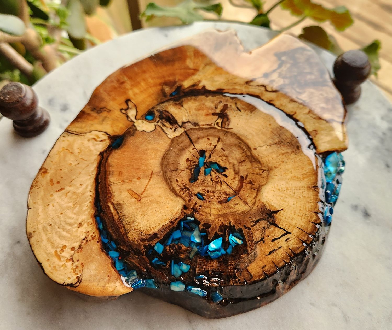Spalted Trivet with Blue Shells