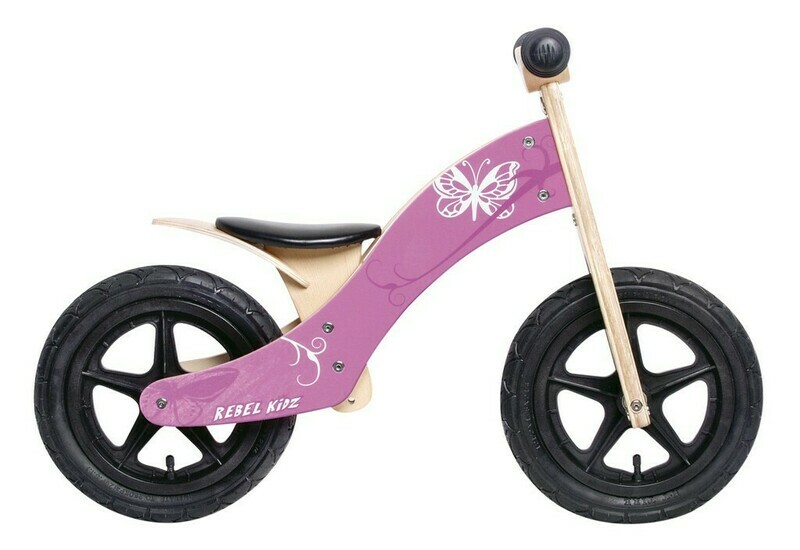 Lernlaufrad Rebel Kidz Wood Air Holz, 12&quot;, Schmetterling pink