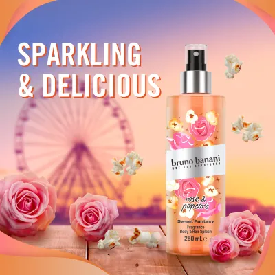 BRUNO BANANI Sweet Fantasy Rose &amp; Popcorn Body Splash, 250 ml