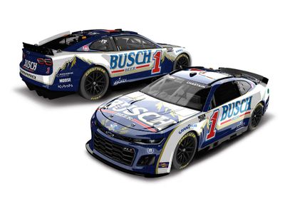 1:64 Chevrolet Camaro #1 Ross Chastain, Busch Beer Retro, White/Blue/Red, 2024 - Action Racing Collectibles