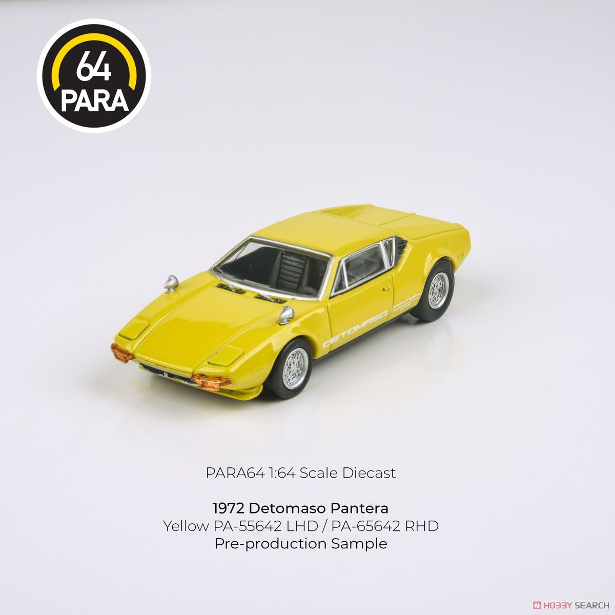 1:64 De Tomaso Pantera 1972, Yellow Left Hand Drive - PARA64
