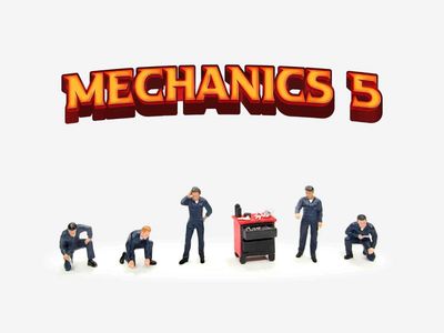 1:64 Figure Set: Mechanics 5 (Set of 6 pieces: 5 figures and 1 tool cart), 2026 (1:64) - American Diorama