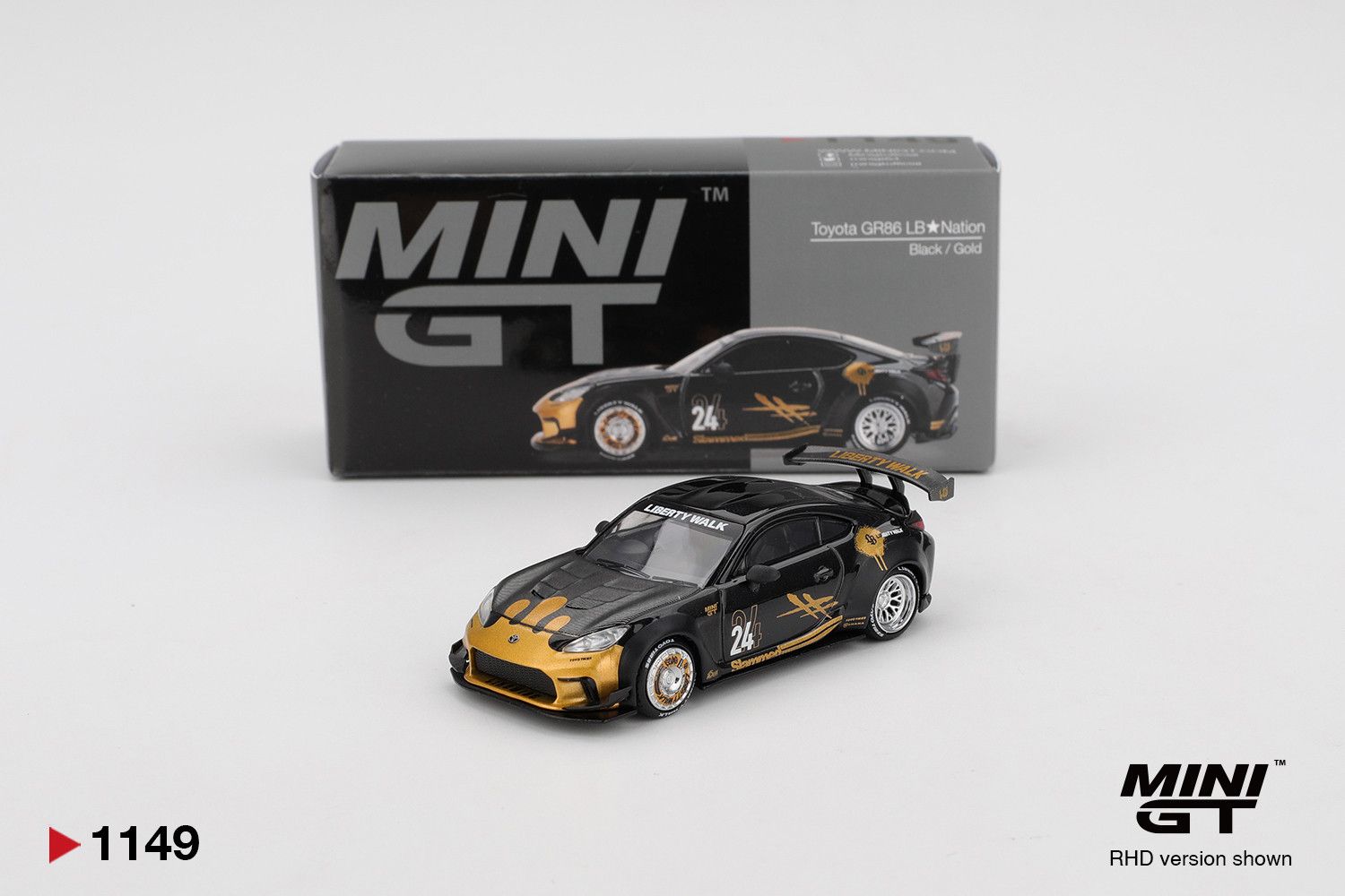 1:64 Toyota GB Supra GR86 LB-Nation, Black/Gold,2025 (RHD) - MINI GT