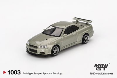 1:64 Nissan Skyline GT-R (R34) V-Spec II Nur, Millenium Jade, 2002 (RHD) - MINI GT