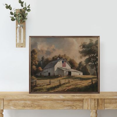 White Barn with Flag Sign