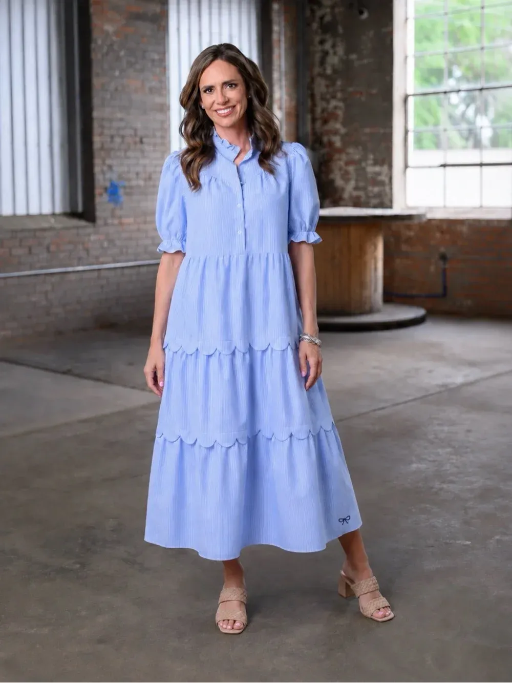 Long Scalloped Blue Dress