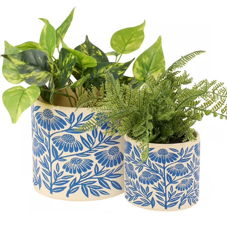 Blue Folk Art Planter