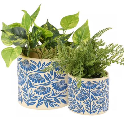 Blue Folk Art Planter