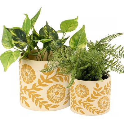 Yellow Folk Art Planter