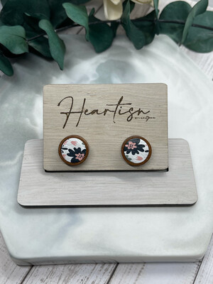 WOOD Green Floral - Studs