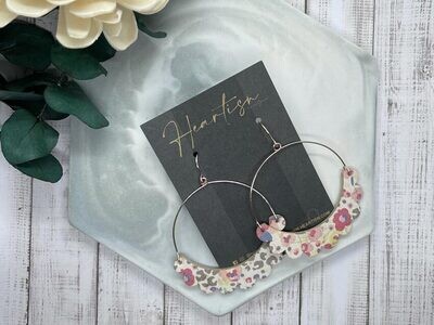 Pink Flowers on Leopard - Scalloped Hoops
