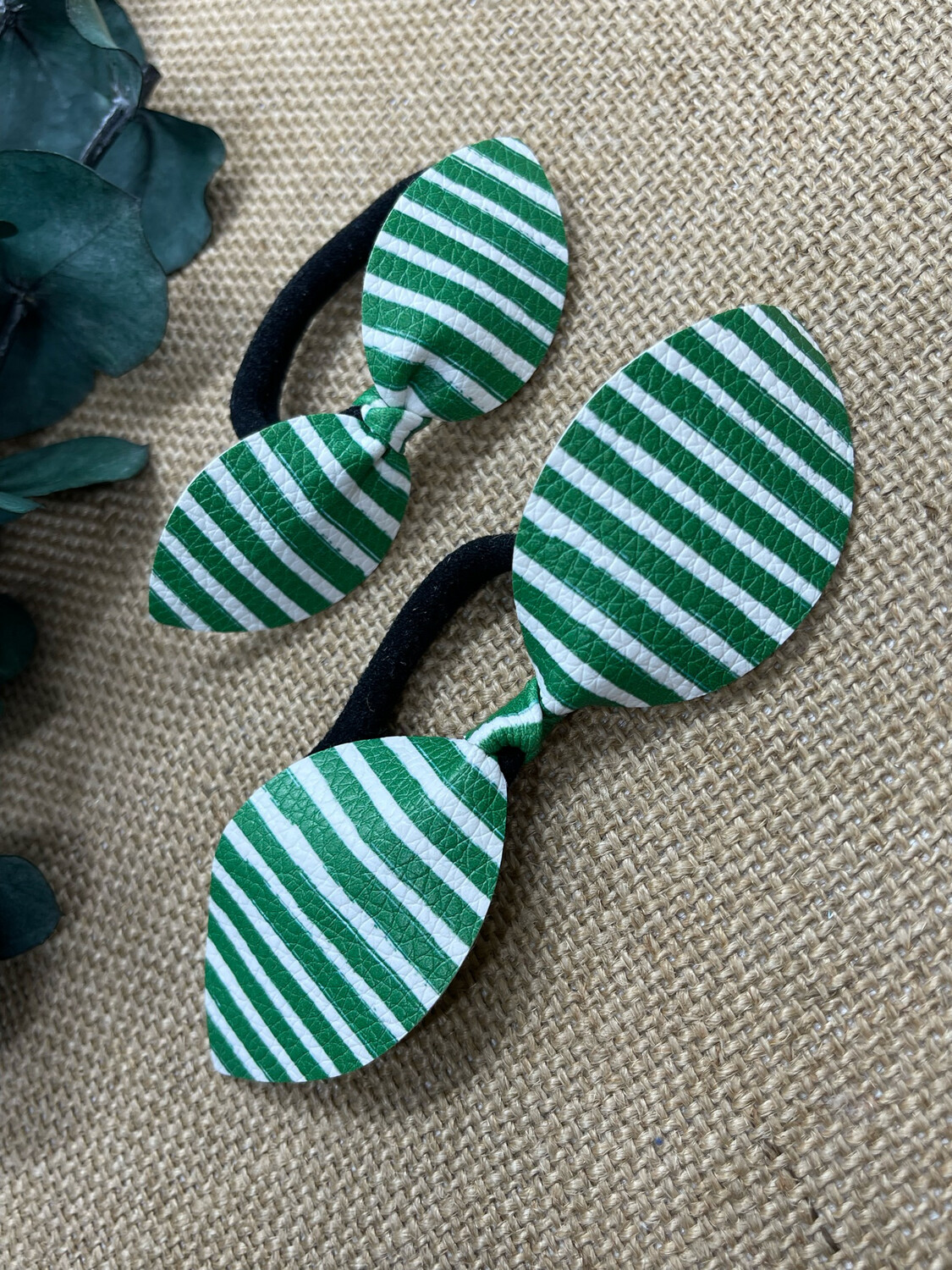Green/White Stripes - Top Knot Bow