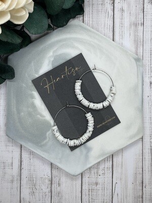 White/Grey Speckled - Heishi Hoops