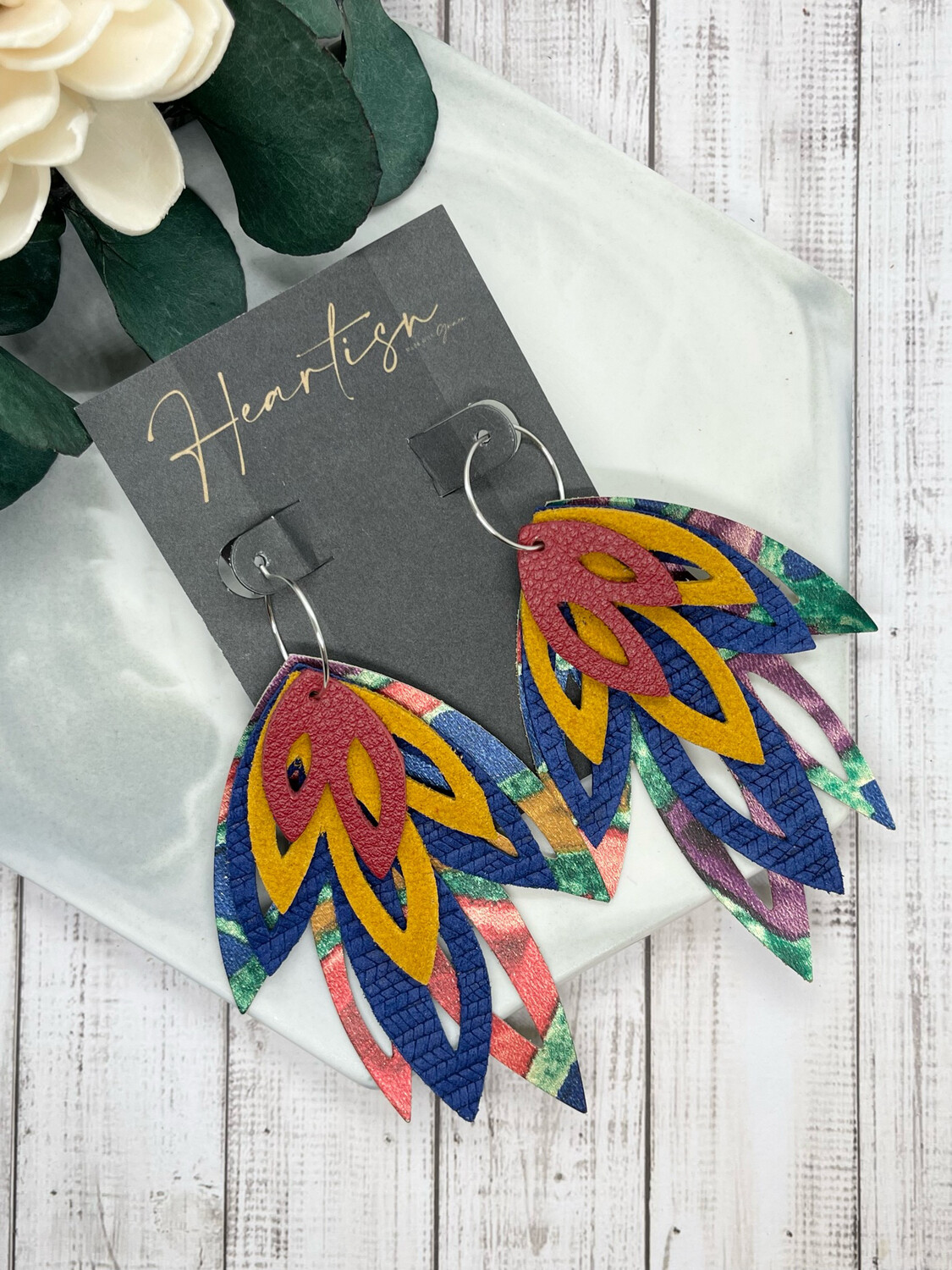 Red/Mustard/Royal Blue/Abstract - INTERCHANGEABLE Boho Leaves