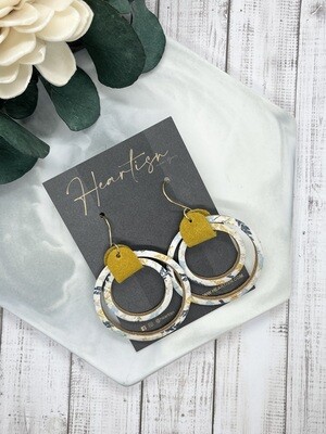 Navy/Mustard Feather - Double Hoops