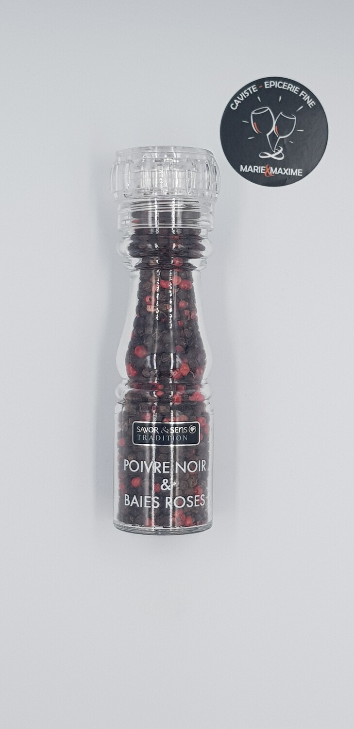 Petit moulin Poivre Baies Roses et Poivre Noir Savor et sens 75gr