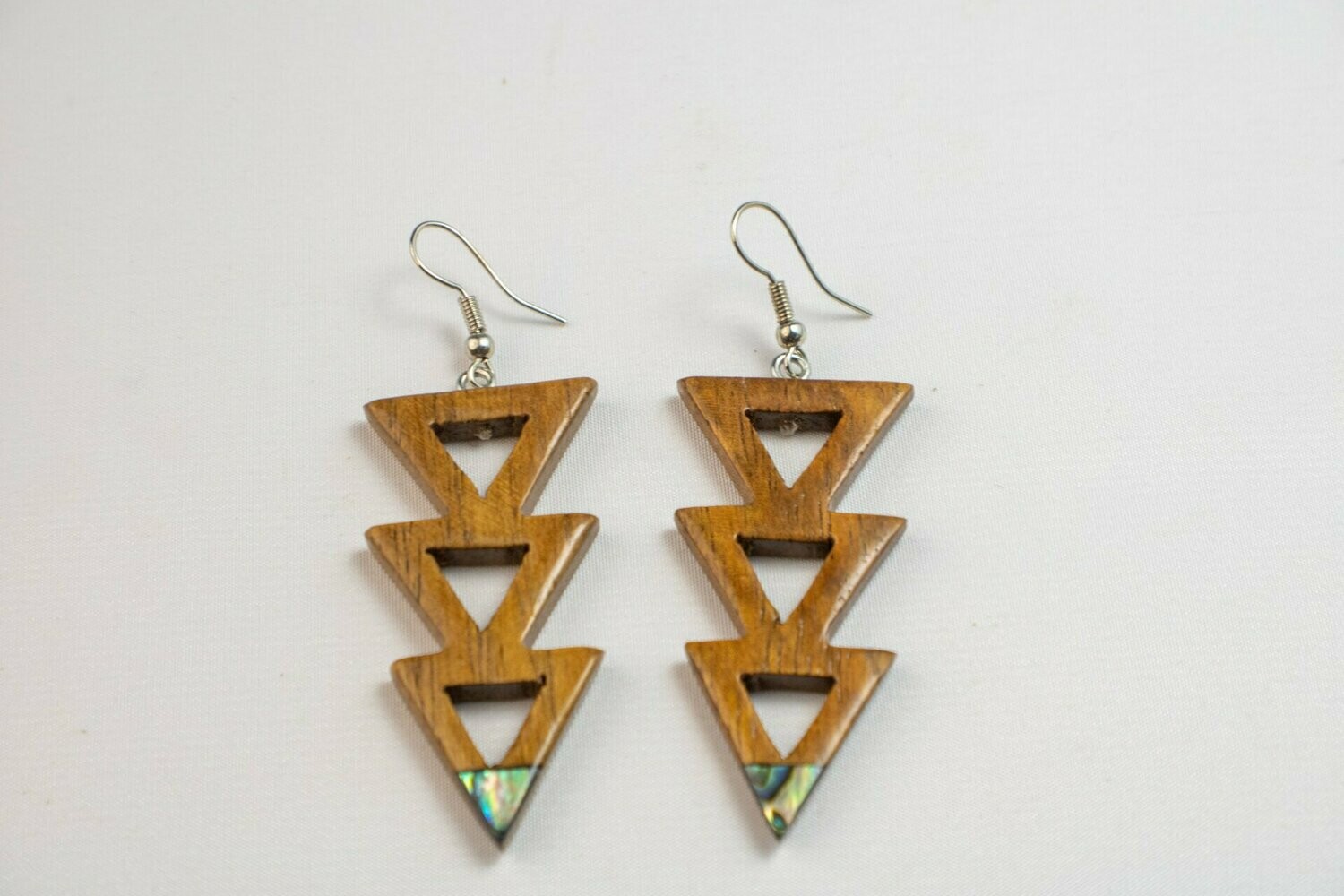 Tribal Koa & Abalone Shell Dangle Earrings