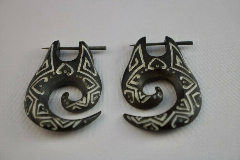 Bone Tribal Koru Stick Earrings