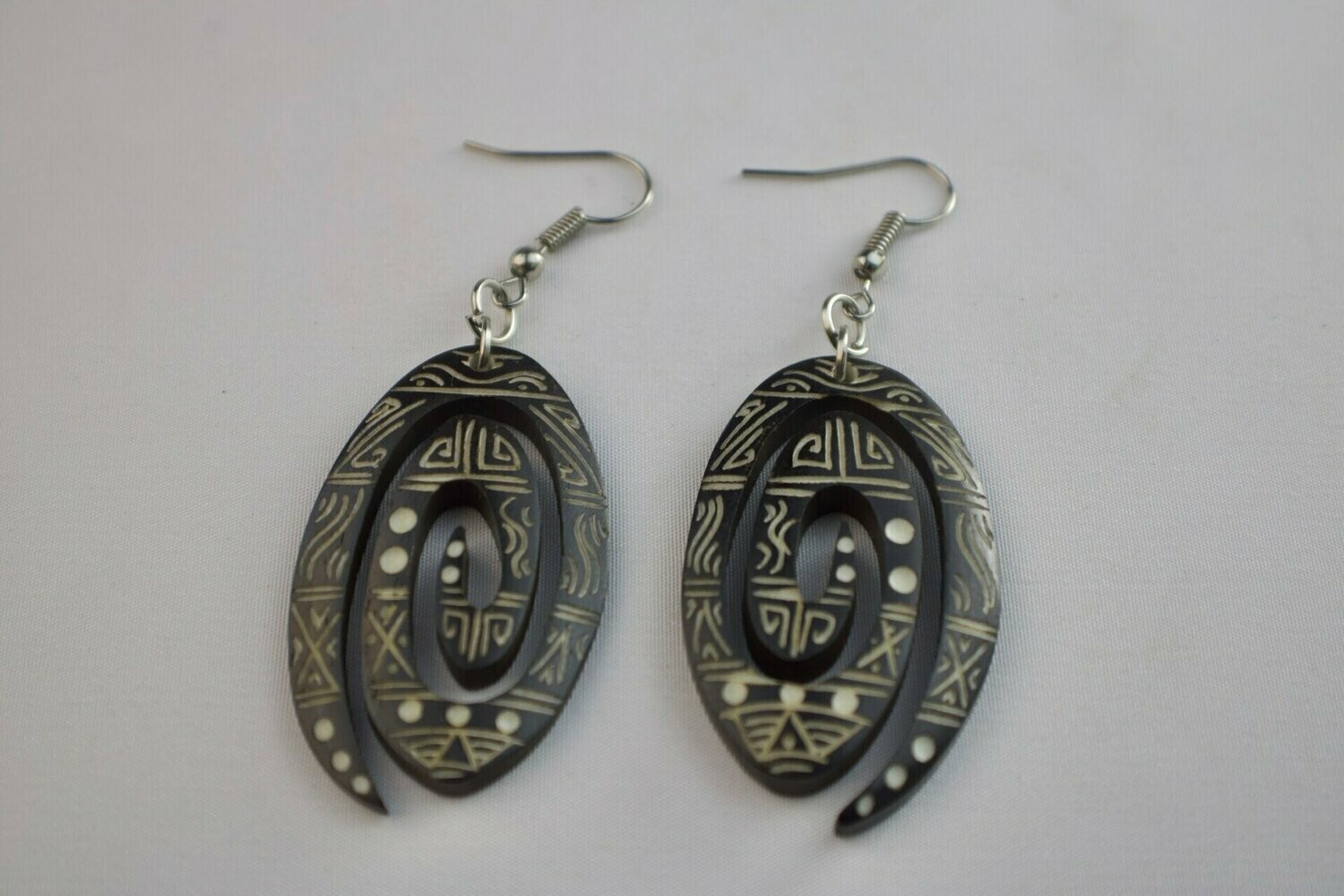 Bone Tribal Carved Koru Hook Earrings
