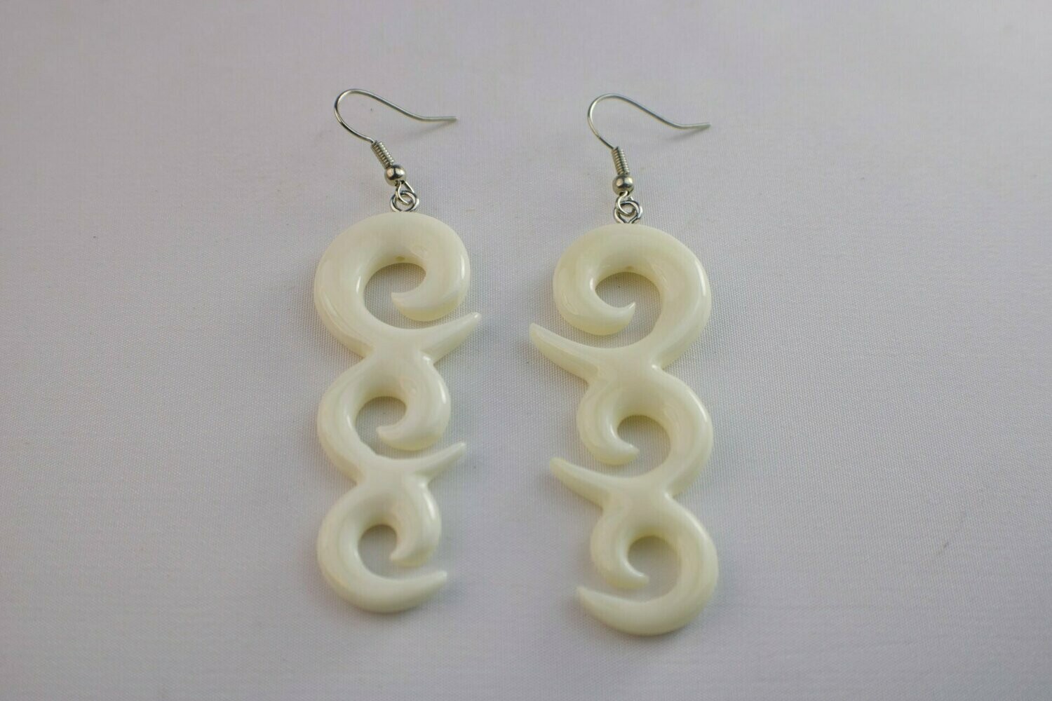 Bone Tribal Triple Koru Hook Earrings