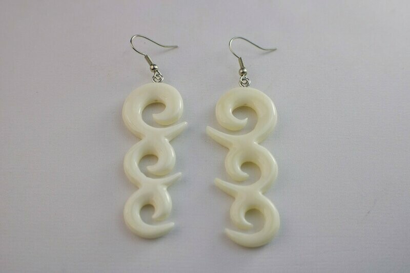 Bone Tribal Triple Koru Hook Earrings
