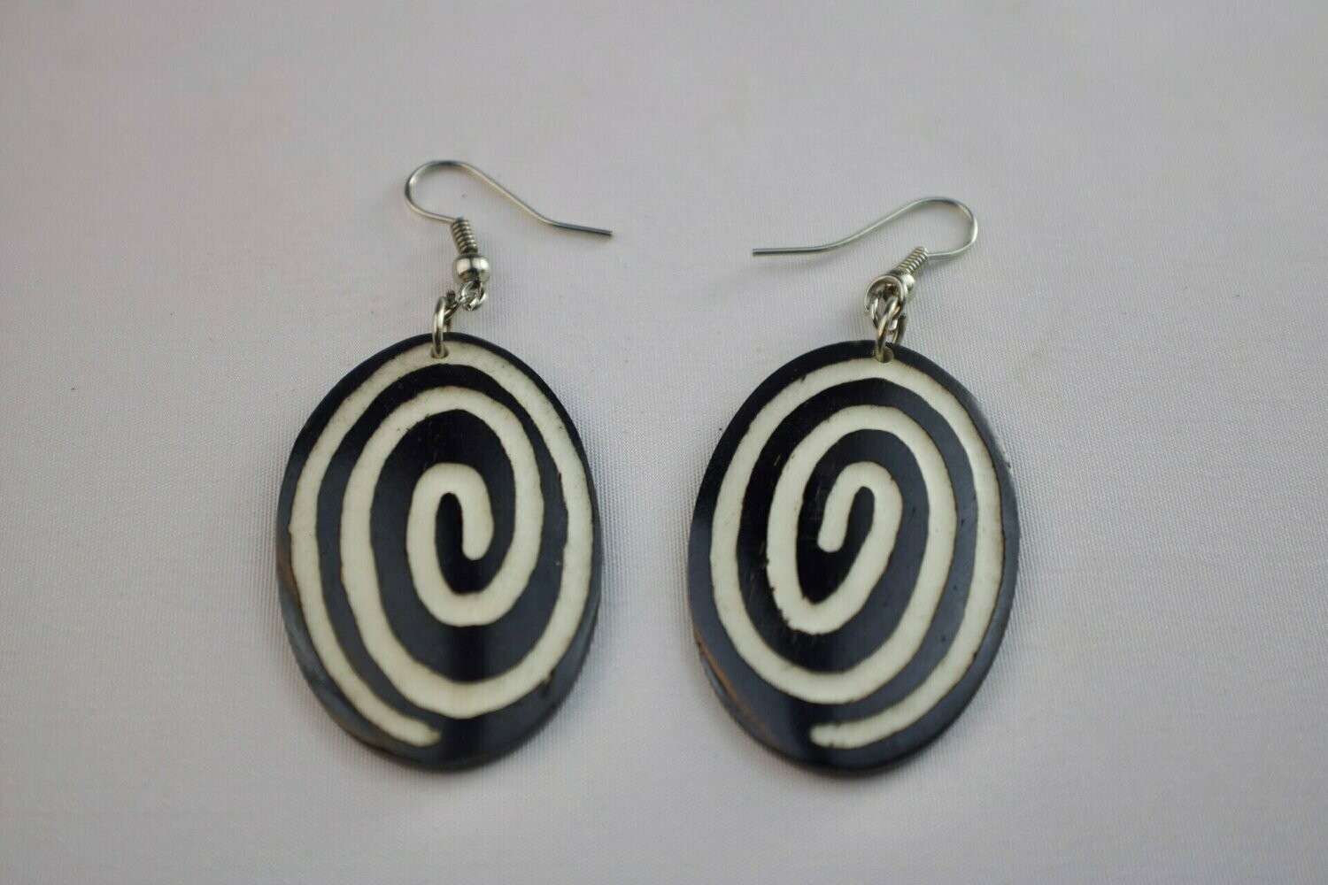 Bone Tribal Koru Oval Hook Earrings
