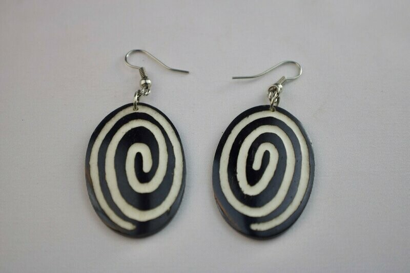 Bone Tribal Koru Oval Hook Earrings