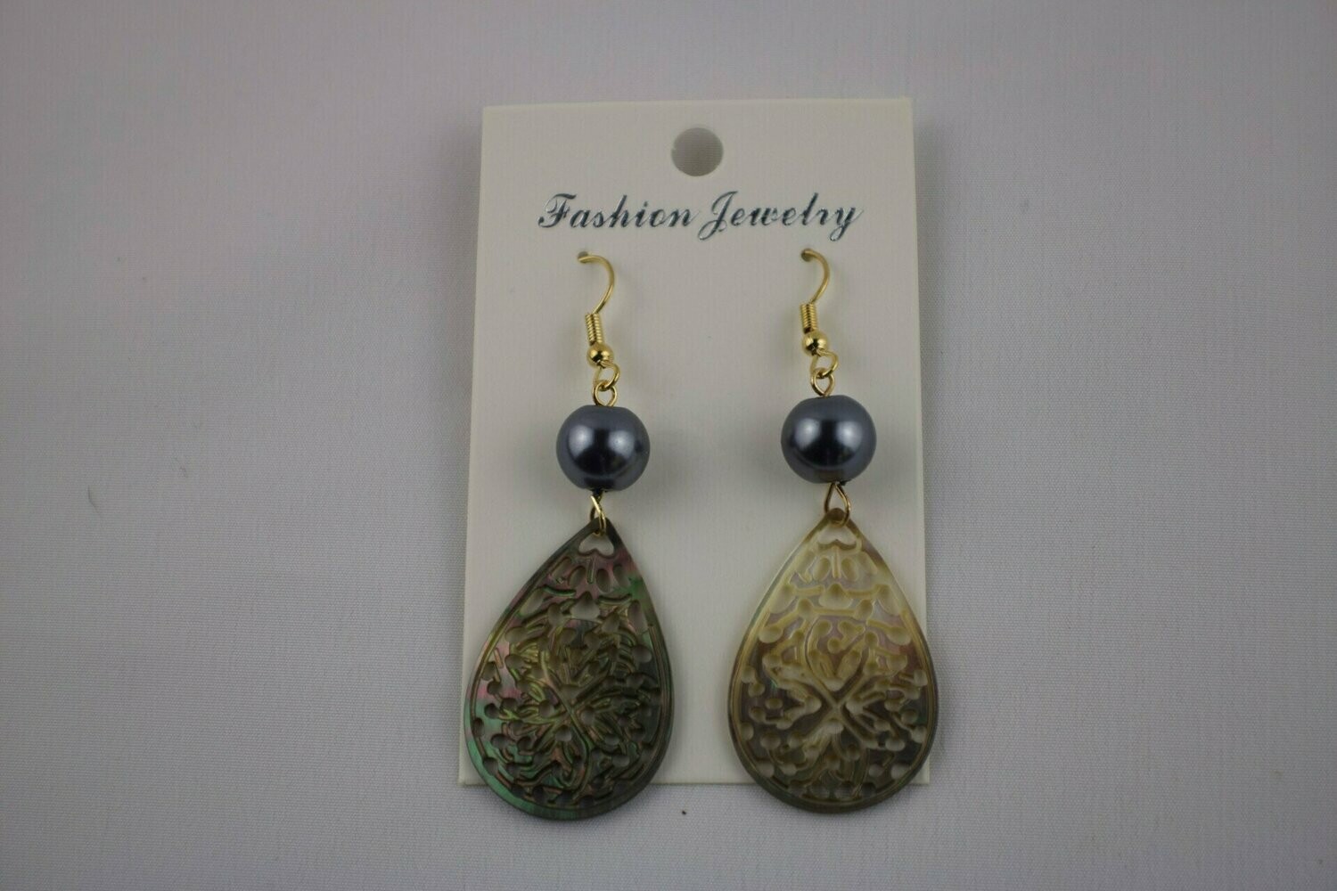 Carved Mother of Pearl shell teardrop dangle earrings