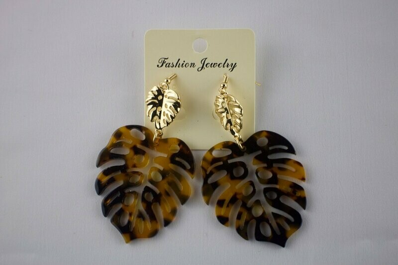 Faux tortoise/turtle shell Acrylic Monstera leaf dangle earrings