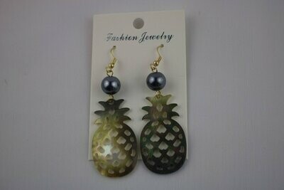 Carved Mother of Pearl shell Pineapple dangle earrings