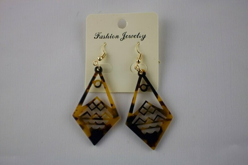 Faux tortoise/turtle shell Acrylic diamond shape tribal dangle earrings