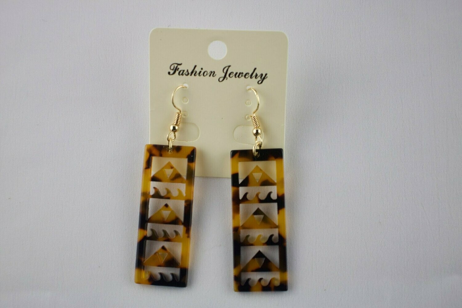 Faux tortoise/turtle shell Acrylic rectangle wave dangle earrings