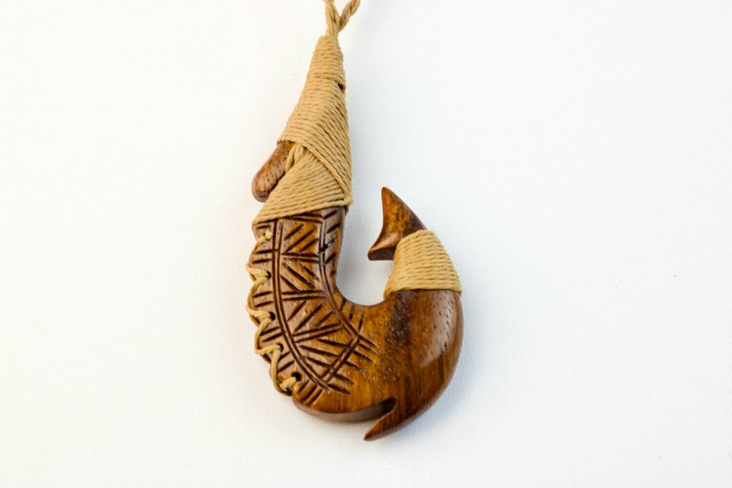 Hawaiian Bone Tribal Fish Hook Pendant on Adjustable Hand Braided