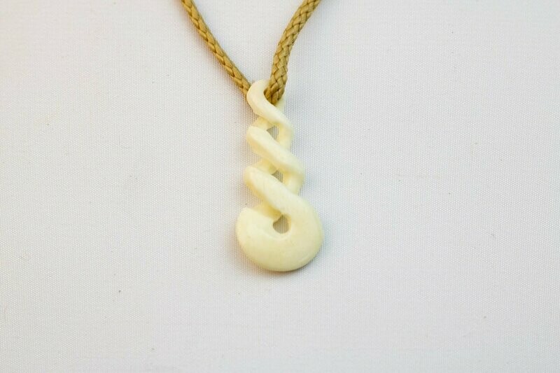 Bone Pikorua Pendant on Adjustable Hand Braided Tan Cord