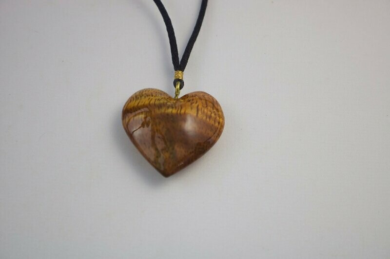 Koa Heart Pendant on Adjustable Black Satin Cord