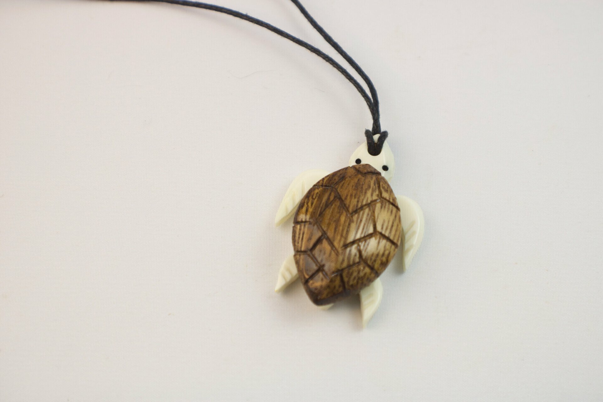 Bone & Koa Wood Turtle Pendant on Adjustable Cord