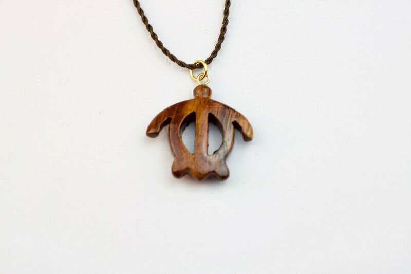Koa Petroglyph Turtle Pendant on a Hand Braided Cord