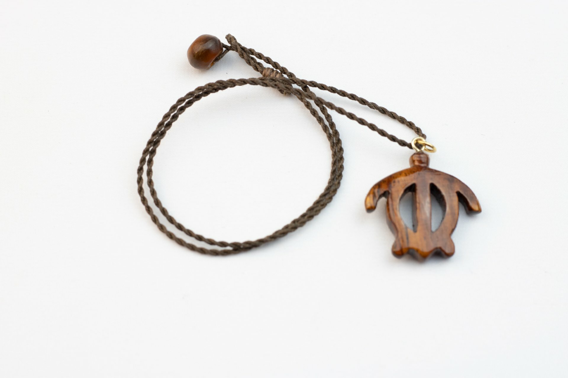 Koa Petroglyph Turtle Pendant on a Hand Braided Cord