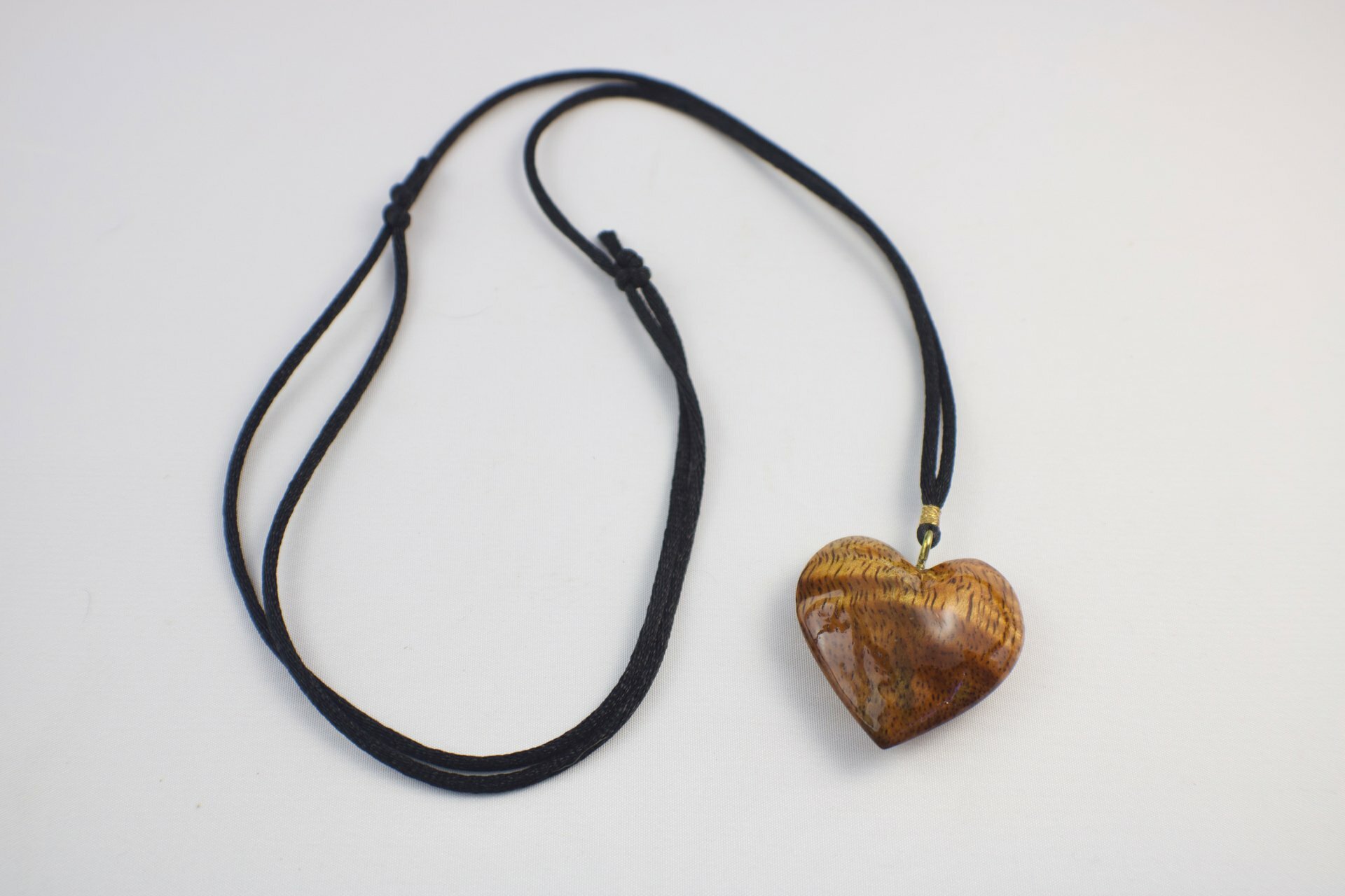 Koa Heart Pendant on Adjustable Black Satin Cord