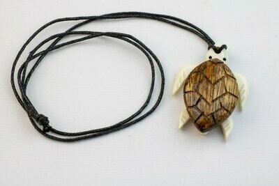 Bone & Koa Wood Turtle Pendant on Adjustable Cord