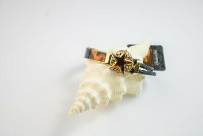 Gold, Leather, Faux Tortise, Star Bracelet