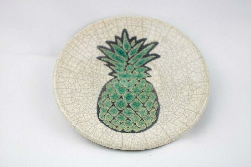 Raku White Crackle Pineapple Dish