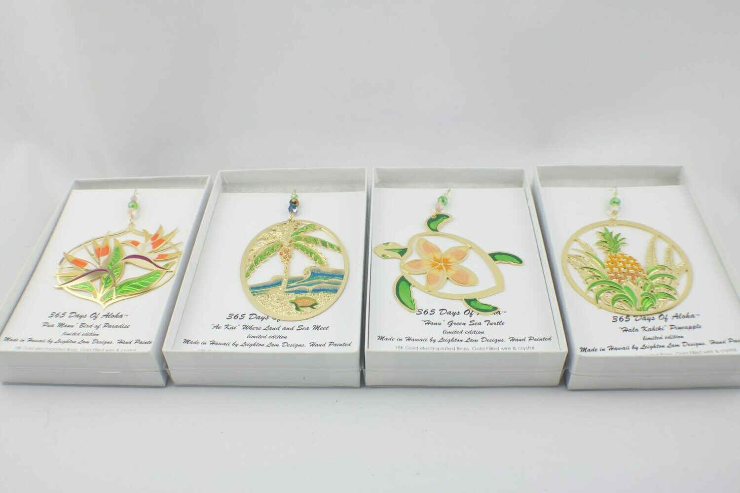 Hand painted 18k Gold Electroplated Brass and Crystal Ornaments