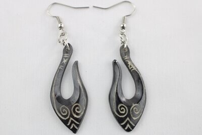 Bone Tribal Fish Hook Dangle Earrings