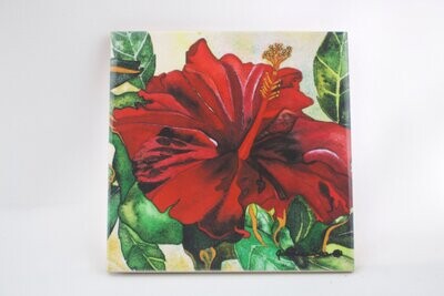 Tropical Decorative Ceramic Tile or Trivet "Red Hibiscus" (3 sizes)