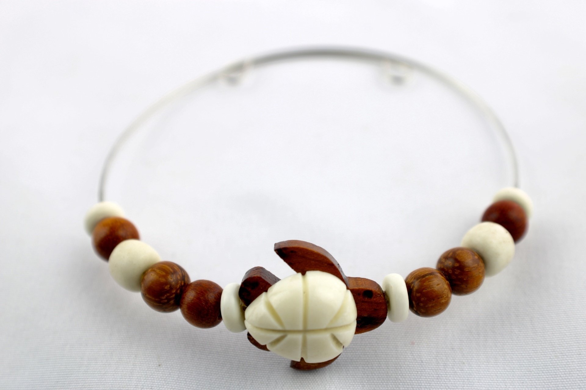 Wood & Bone Memory Wire Bracelet