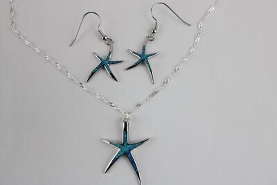 Blue Fire Opal Starfish Earring and Necklace Set w/chain
