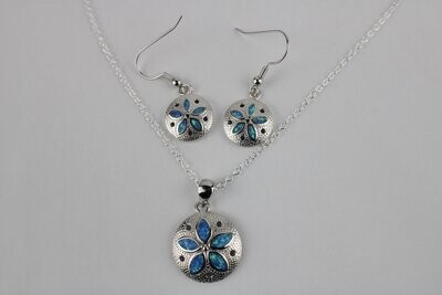 Blue Fire Opal Sand Dollar Earring and Necklace Set w/chain